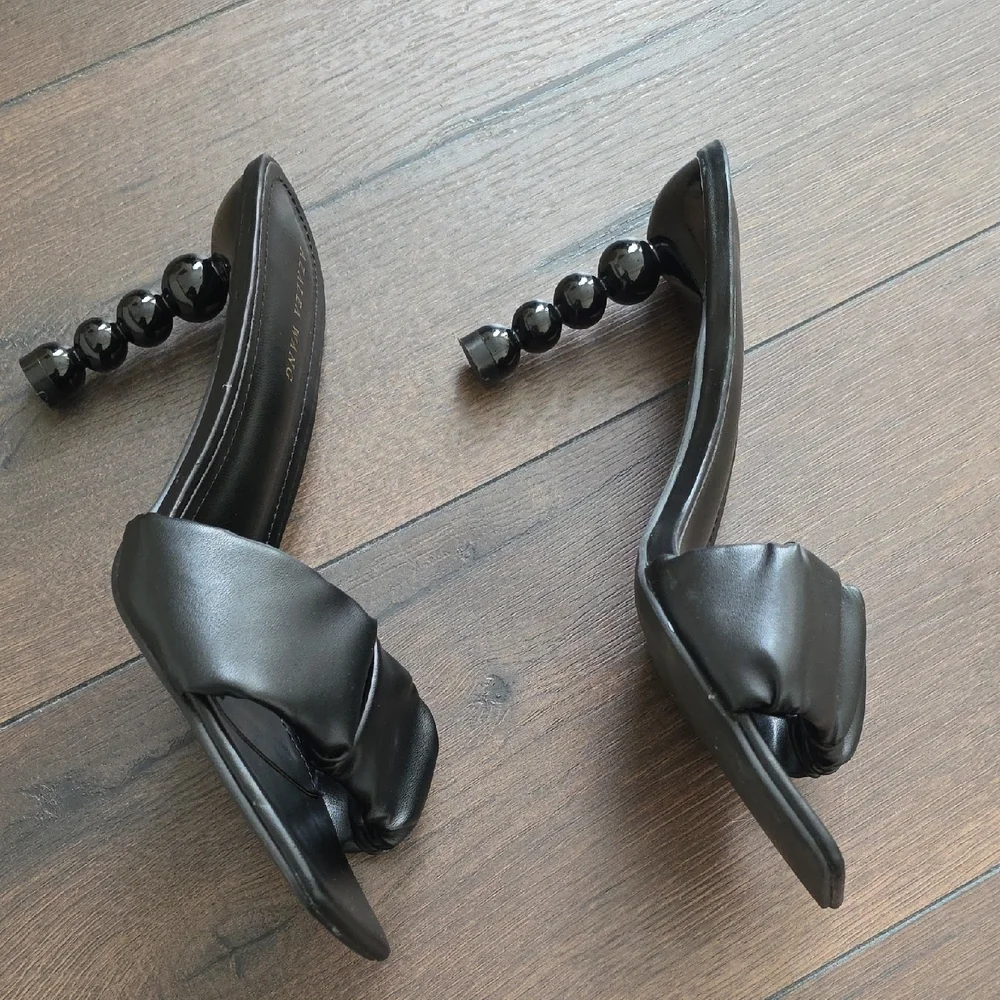 Azalea Wang Womens  Black Beaded Womens Sculptural Heel Shoes
